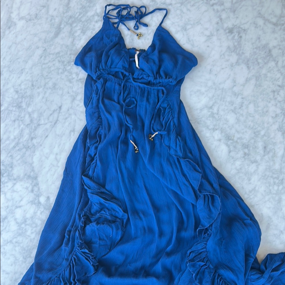 Free people cobalt blue backless maxi dress XS NWOT